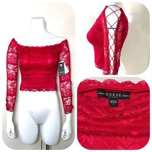 NWT Guess off shoulder lace Crop Top S